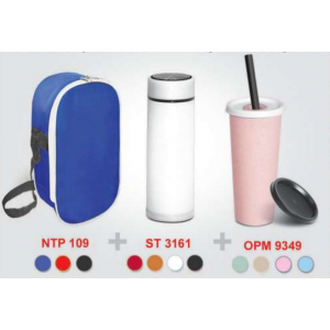 [OEM Travel Sets] Cooler & Warmer Bag / Stainless Steel Vacuum Flask / Organic Wheat Fiber Mug with Straw - TS9089