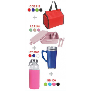 [OEM Travel Sets] Cooler & Warmer Bag / Food Container (Single Layer) / Stainless Steel Thermo Mug / Glass Bottle - PS3122