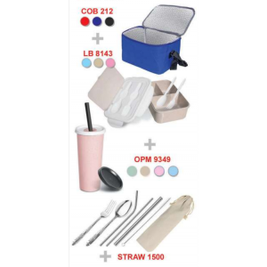 [OEM Travel Sets] Cooler & Warmer Bag / Organic Wheat Lunch Box / Organic Wheat Fiber Mug with Straw / Tableware - PS3123