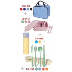 [OEM Travel Sets] Cooler & Warmer Bag / Organic Wheat Lunch Box / Glass Bottle / Cutlery Set - PS3124