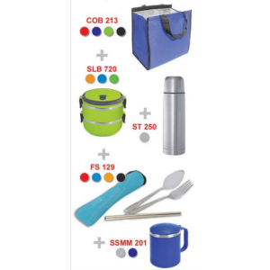[OEM Travel Sets] Cooler & Warmer Bag / Food Container (Double Layer) / Stainless Steel Vacuum Flask / Stainless Steel Mini Mug / Cutlery Set - PS4112