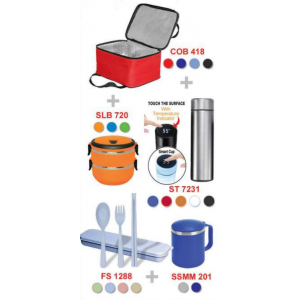 [OEM Travel Sets] Cooler & Warmer Bag / Food Container (Double Layer) / Stainless Steel Vacuum Flask / Stainless Steel Mini Mug / Cutlery Set - PS4113